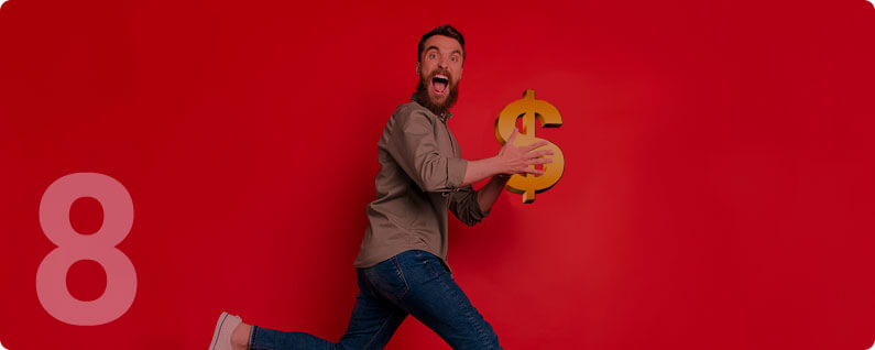 Man running with money with Misa logo in background